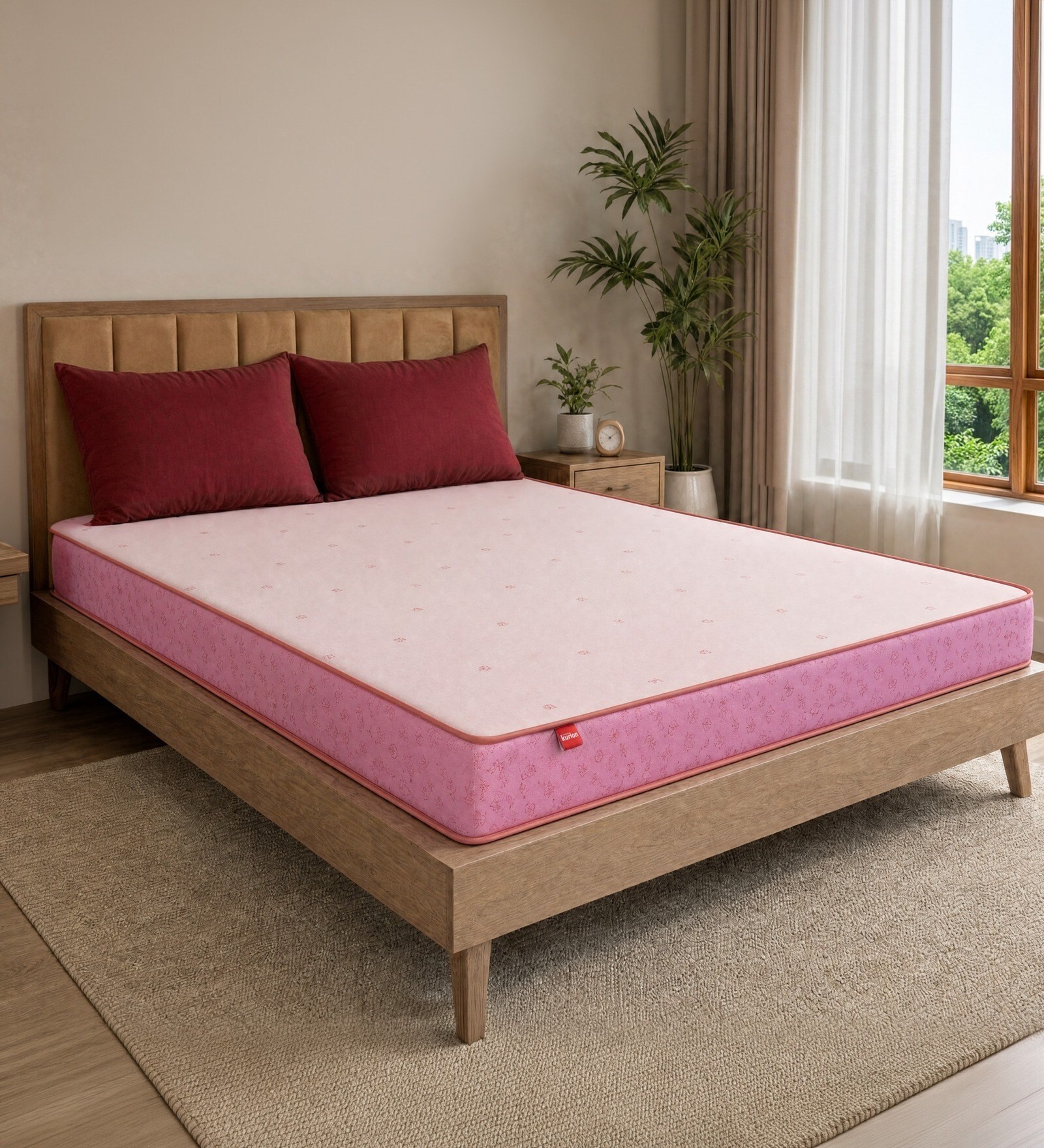 Dual Plus 8 Inches PU Foam Queen Size Mattress in Pink Colour