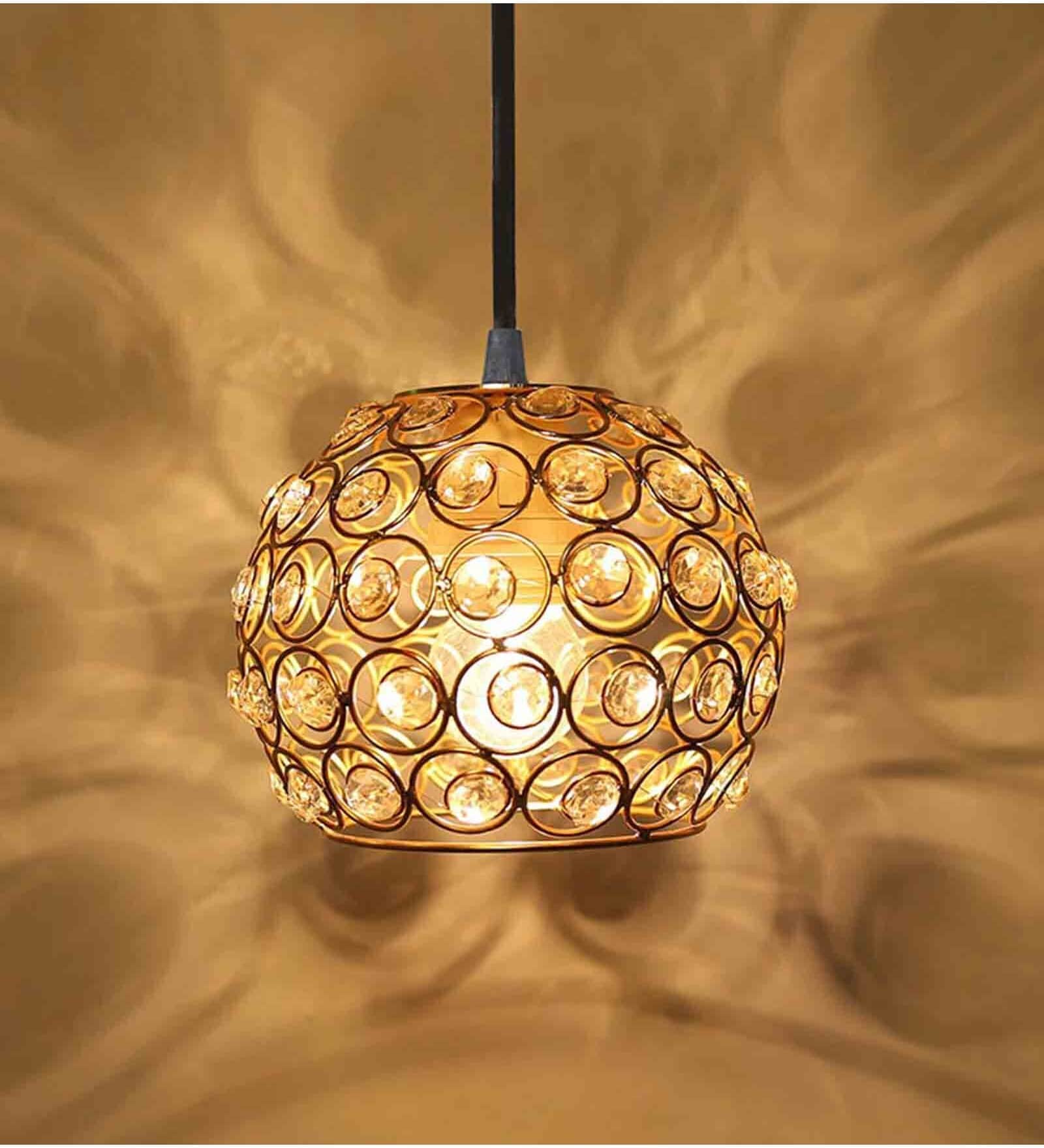 Dual Ring Half Round E27 Holder Gold Crystal Hanging Light