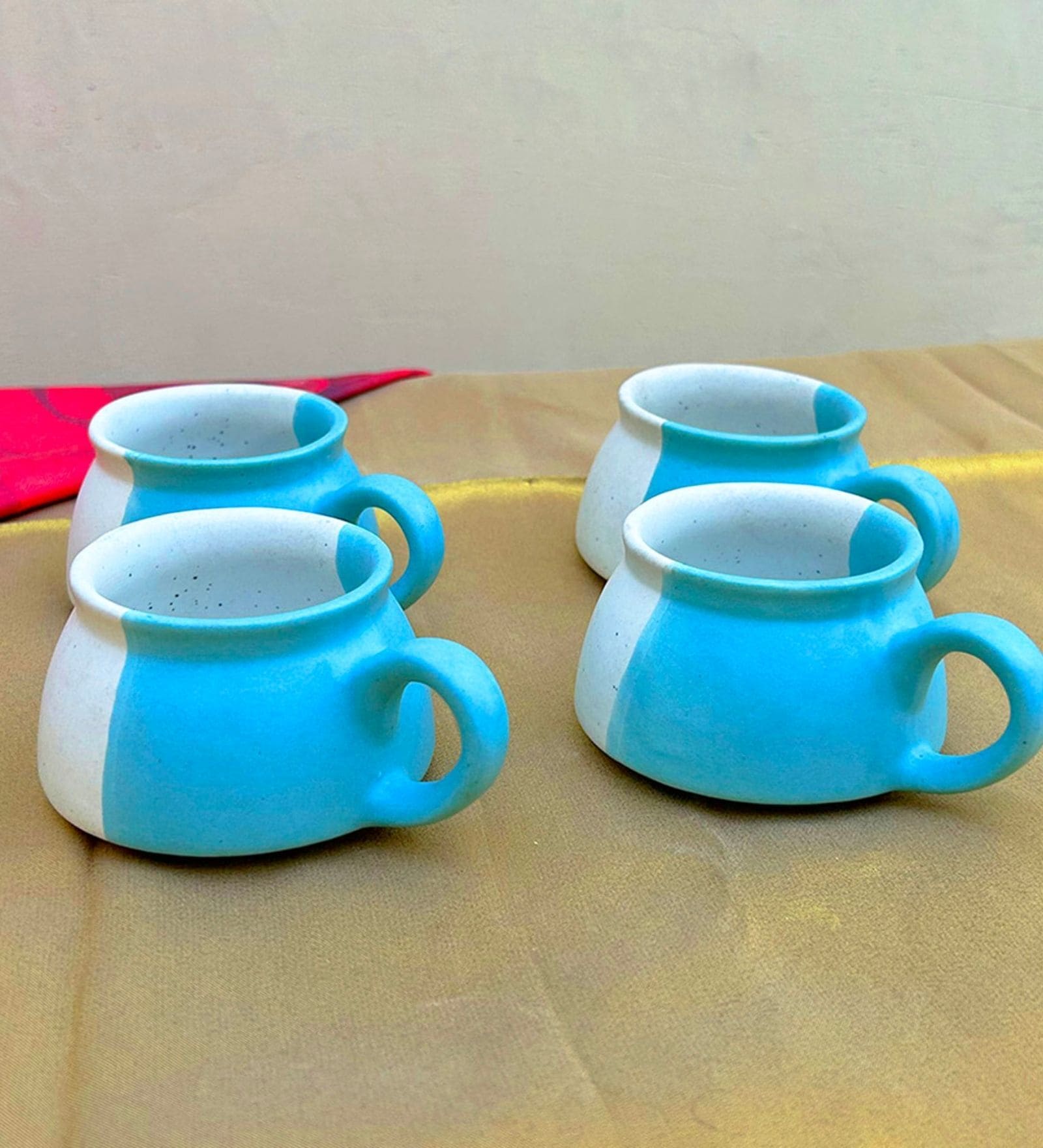Dual Toned Sky Blue Ceramic  (Set Of 4) Tea Cup