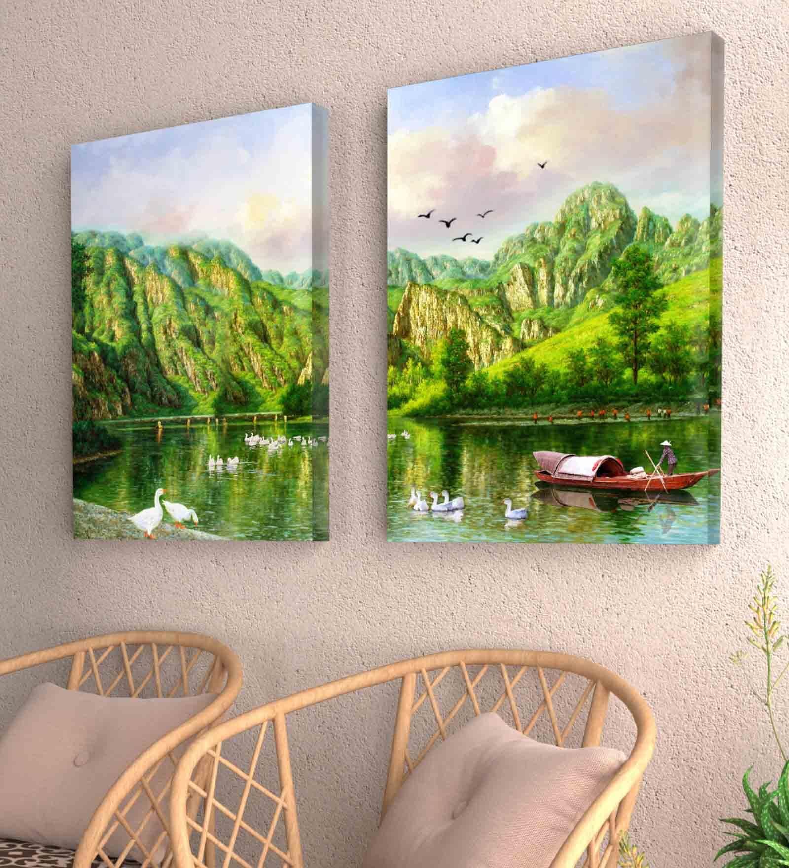 Duck Multicolour Engineered Wood (Set of 2) Art Panels