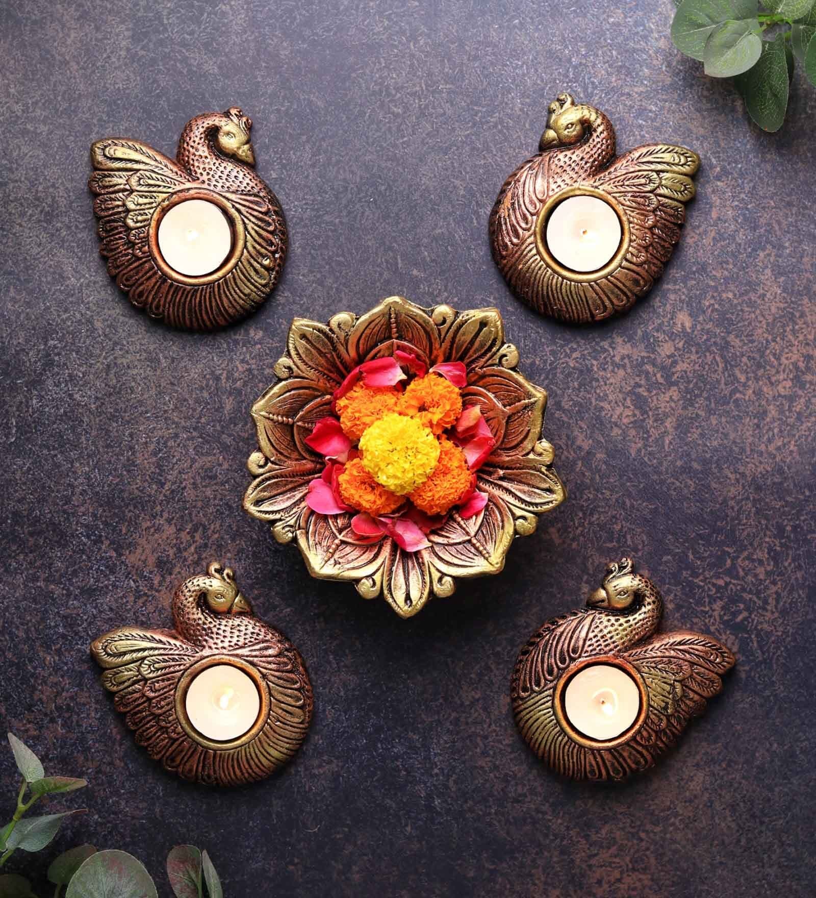 Duck Terracotta Gold Tea Light Set (Pack Of 4)