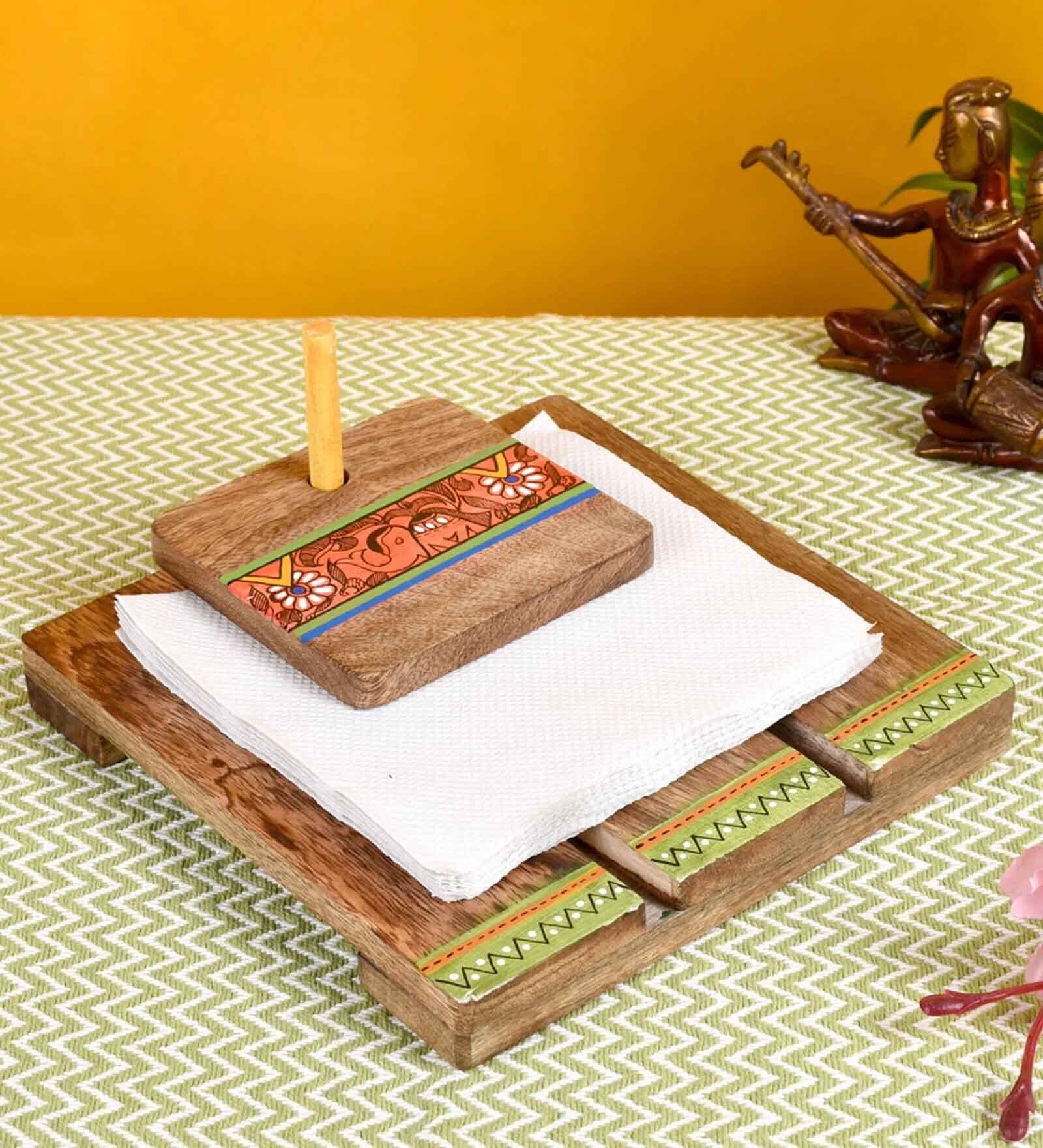 Brown Printed Wood  1 Pcs Tissue holder