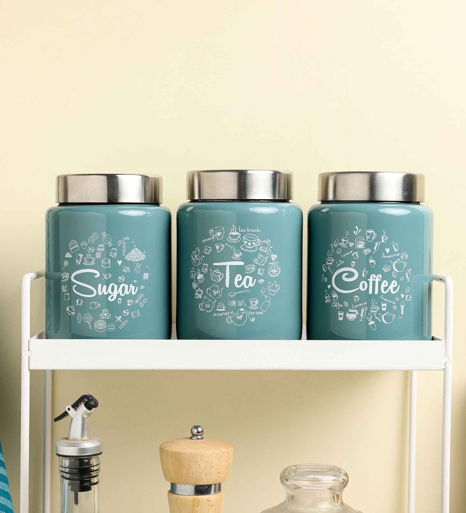 Moss-Green Stainless Steel 800Ml (Set of 3) Storage Jar & Containers