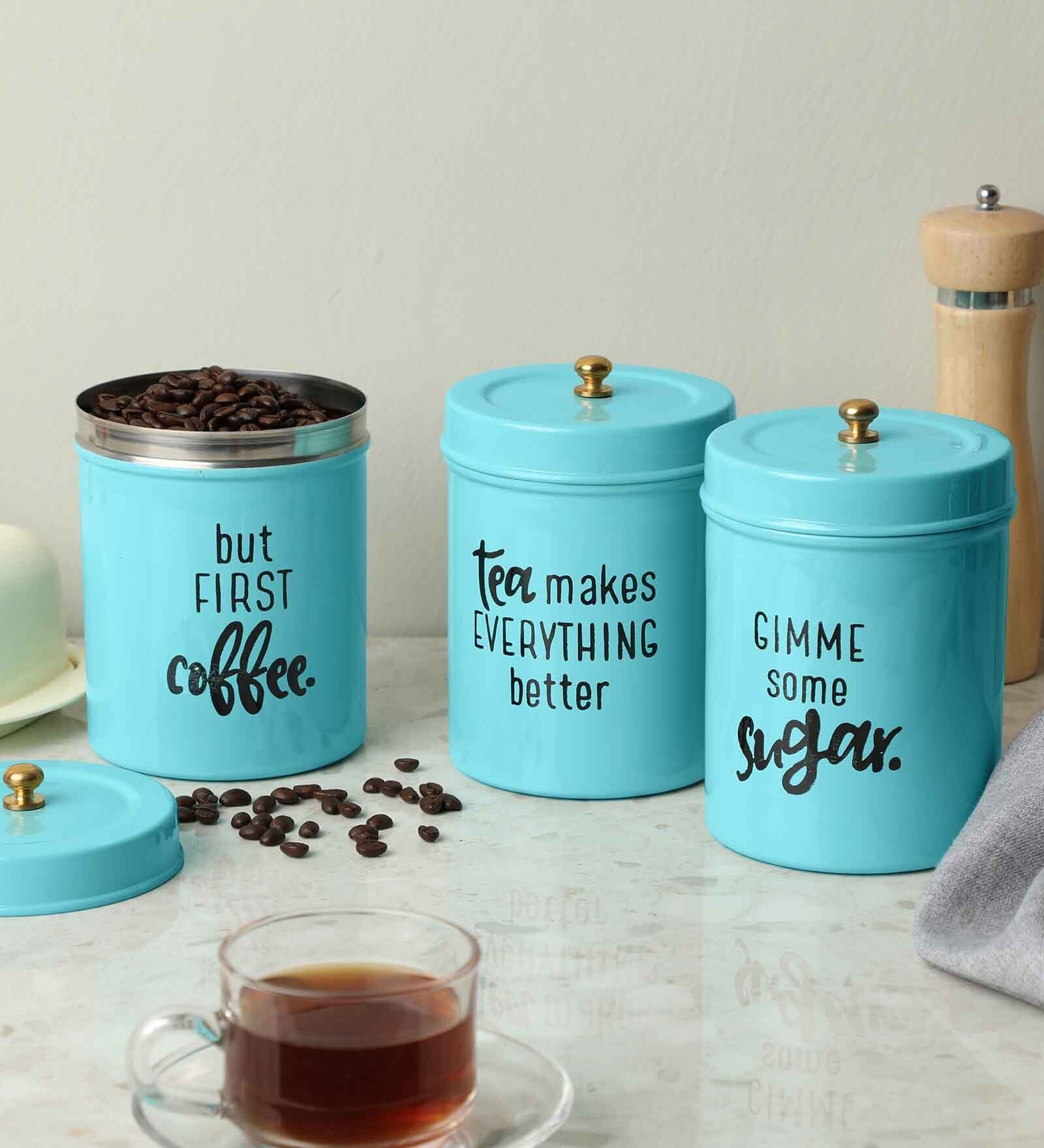 Albania Aqua Stainless Steel 800Ml (Set of 3) Storage Jar & Containers With Lid