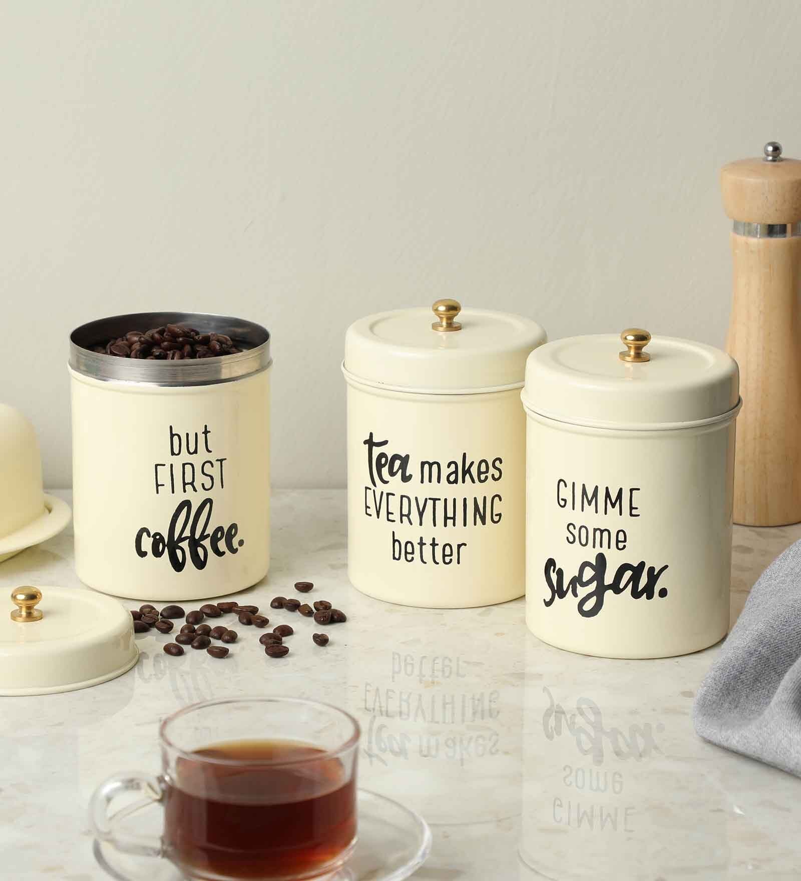 Cuba Ivory Stainless Steel 800Ml (Set of 3) Storage Jar & Containers With Lid