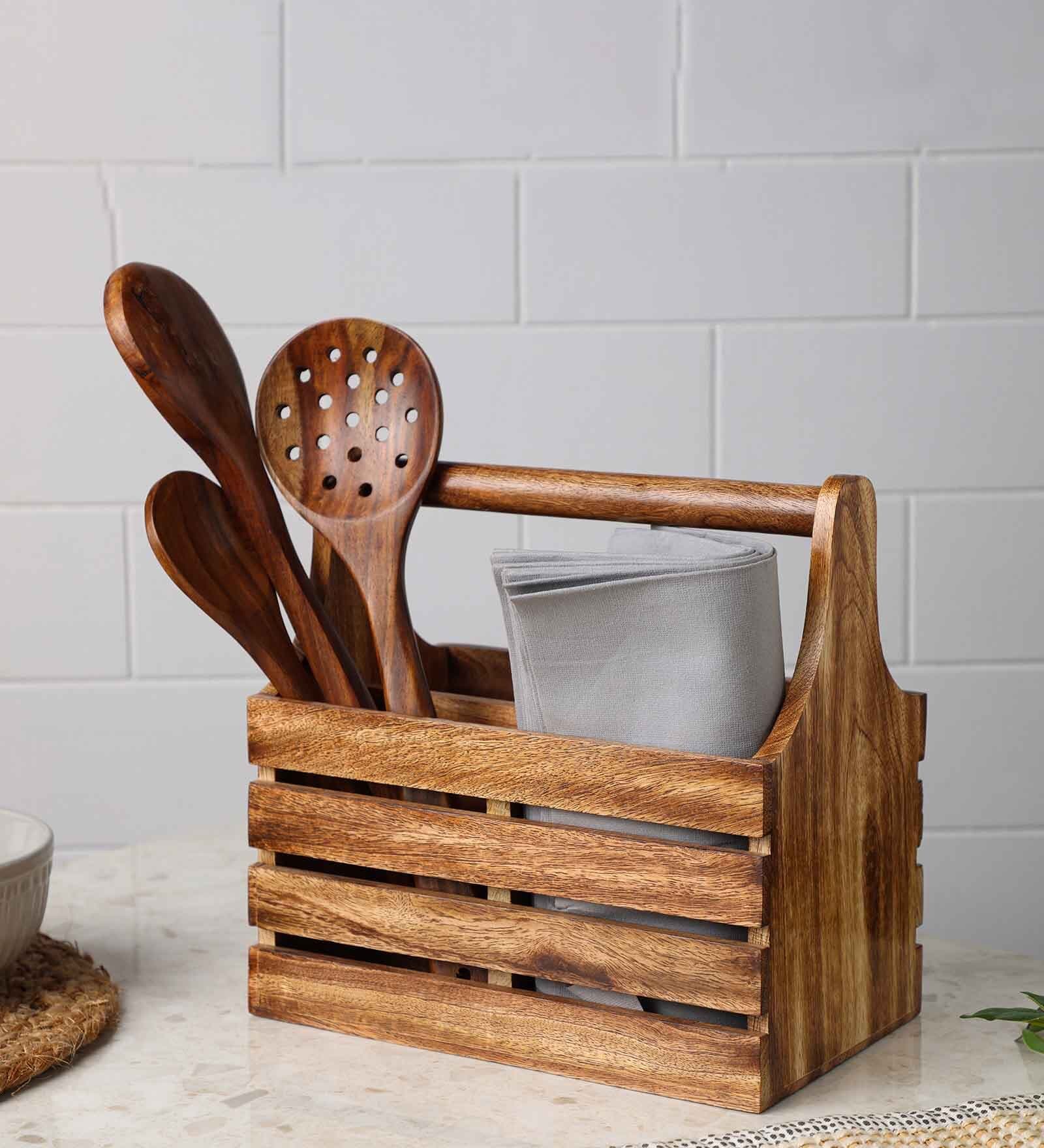 Buy Togo Brown Wood 1 Pcs Cutlery holder at 50% OFF by Dudki | Pepperfry