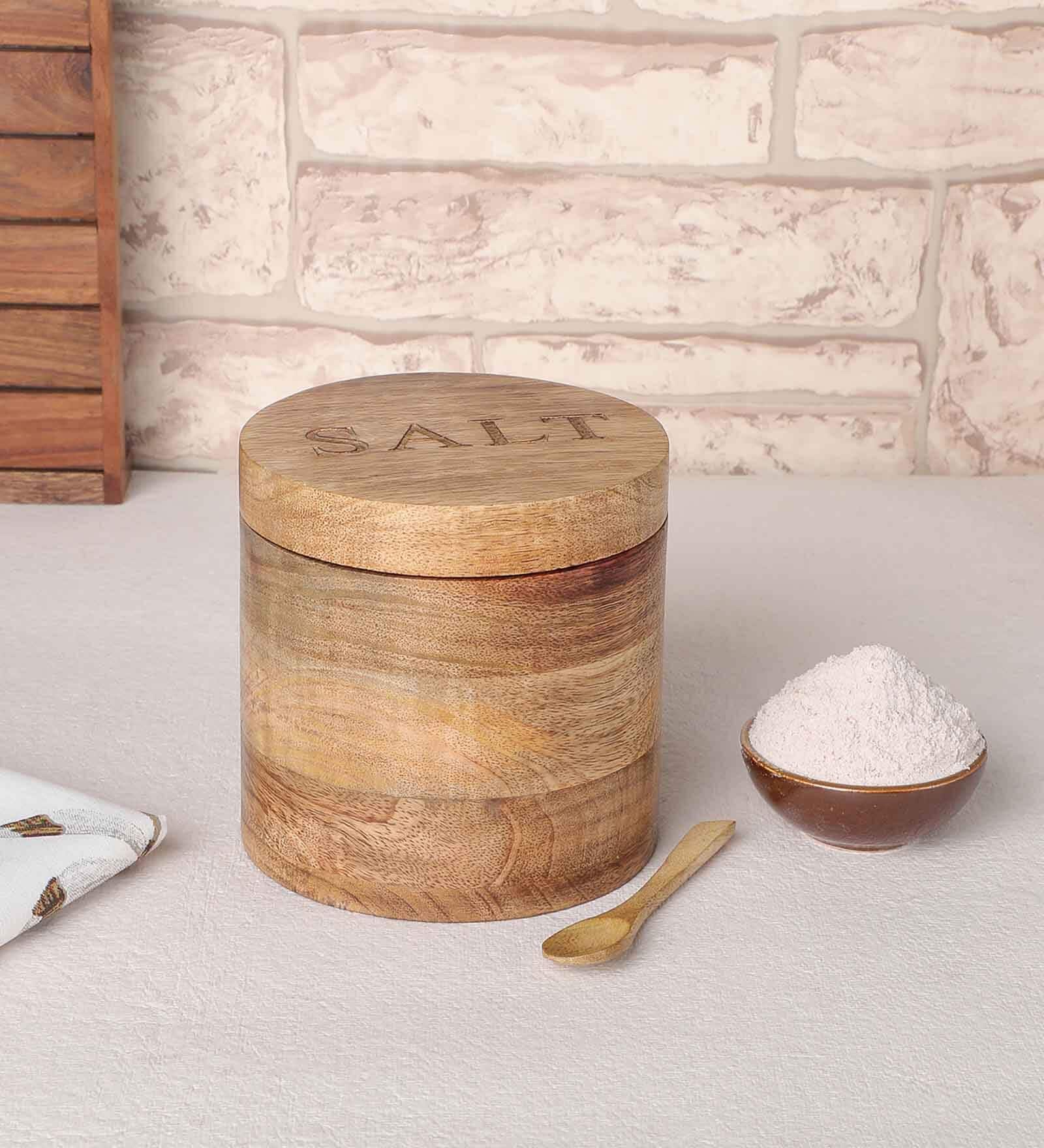 Brown Narural Wood 900Ml 1 Pcs Storage Jar & Containers With Megnatic Lid