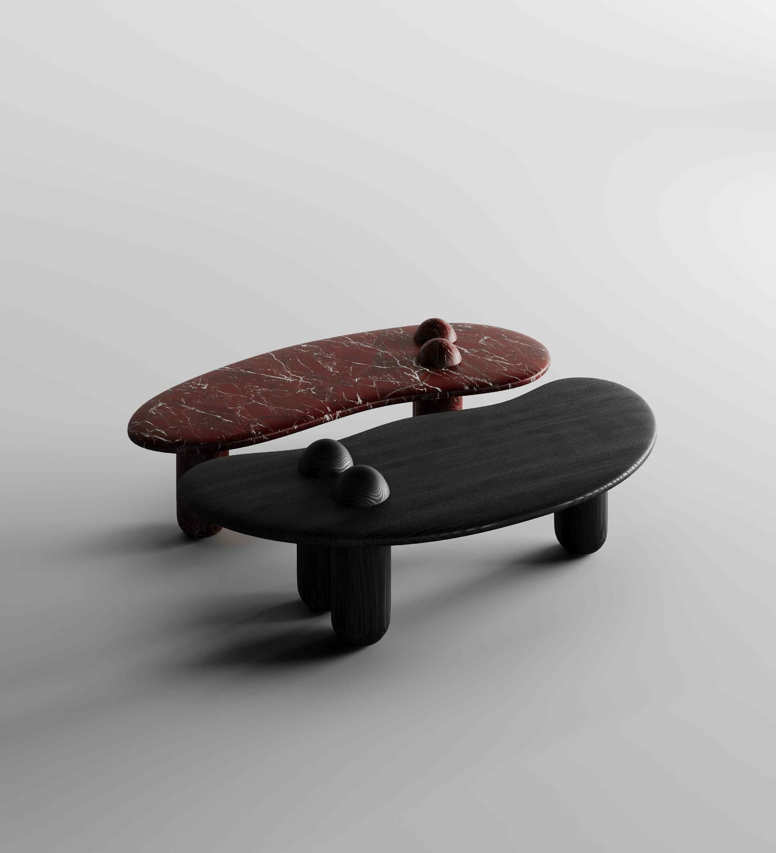 Duet Delight Oval Coffee Table In Red & Black Finish