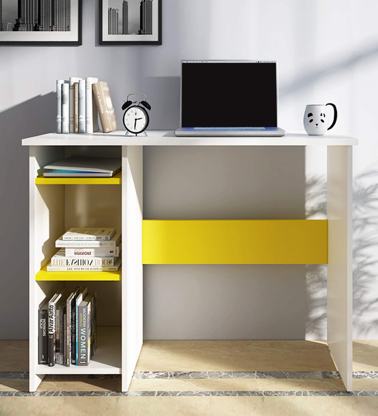 Duke Writing Table in Frosty White And Yellow Finish Duke Writing Table in Frosty White And Yellow Finish