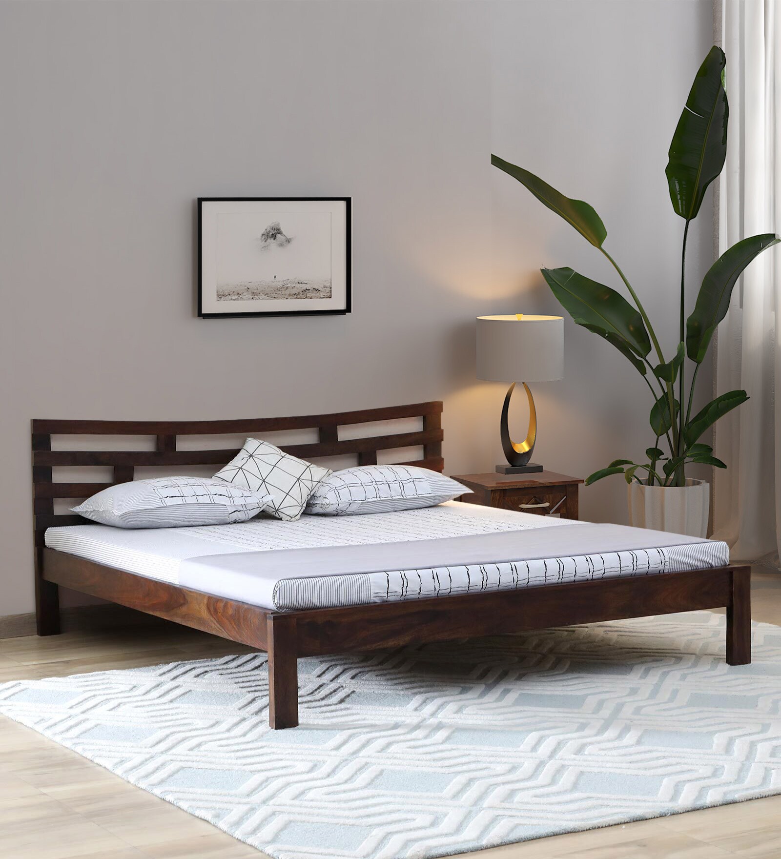 Girona Sheesham Wood King Size Bed in Scratch Resistant Provincial Teak Finish