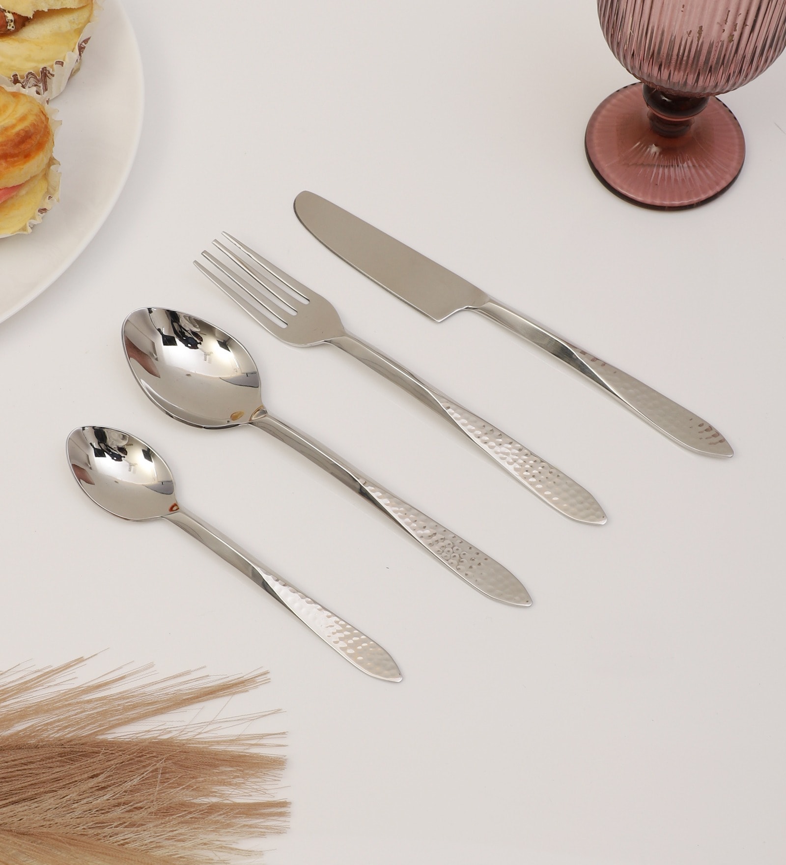 Dune Hammered Cutlery Set Silver