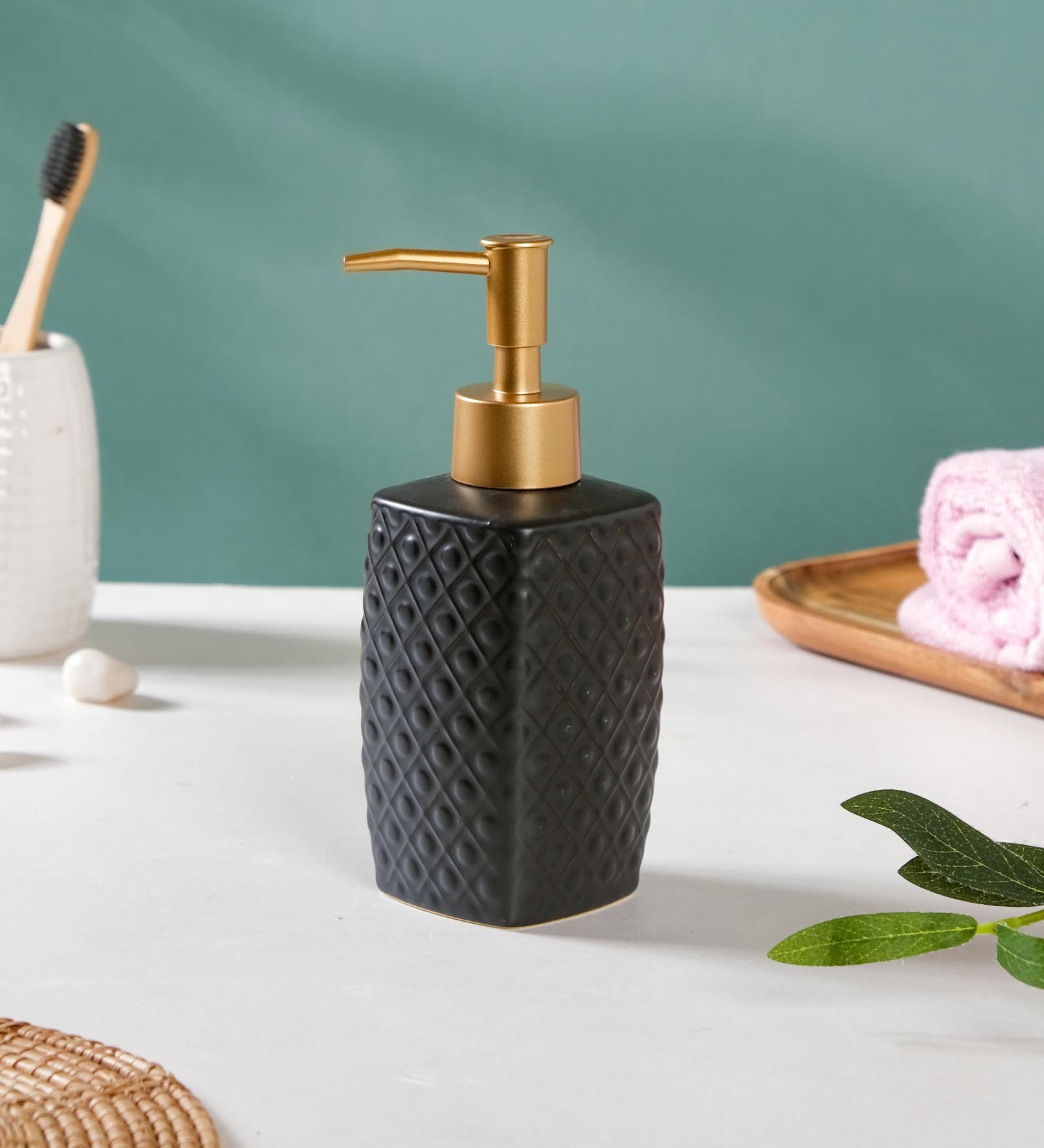 Durable Fancy 310ml Black Ceramic Soap Dispenser
