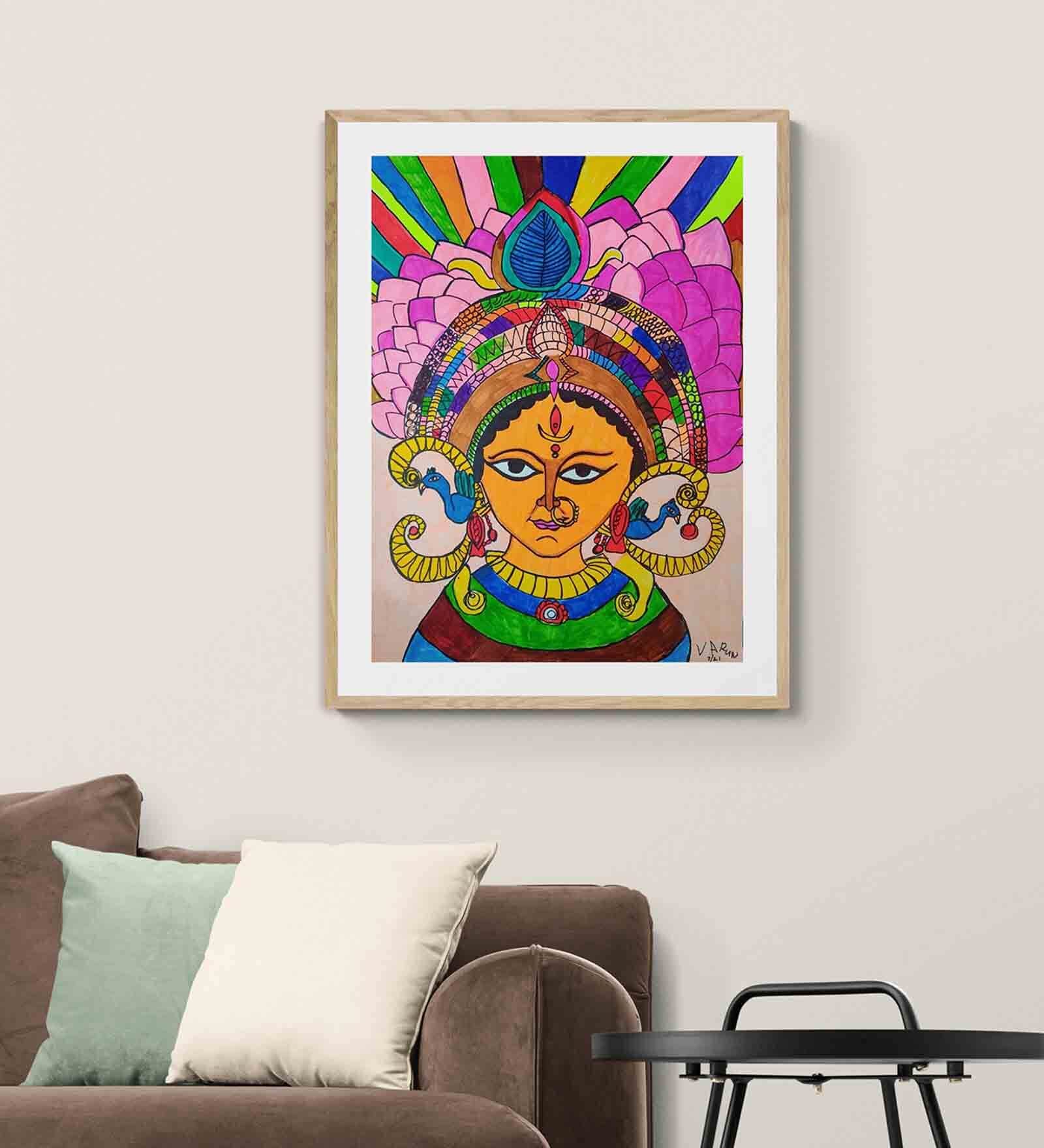 Buy Durga Parameshwari Handmade Acrylic Paint On 300 Gsm Paper Painting