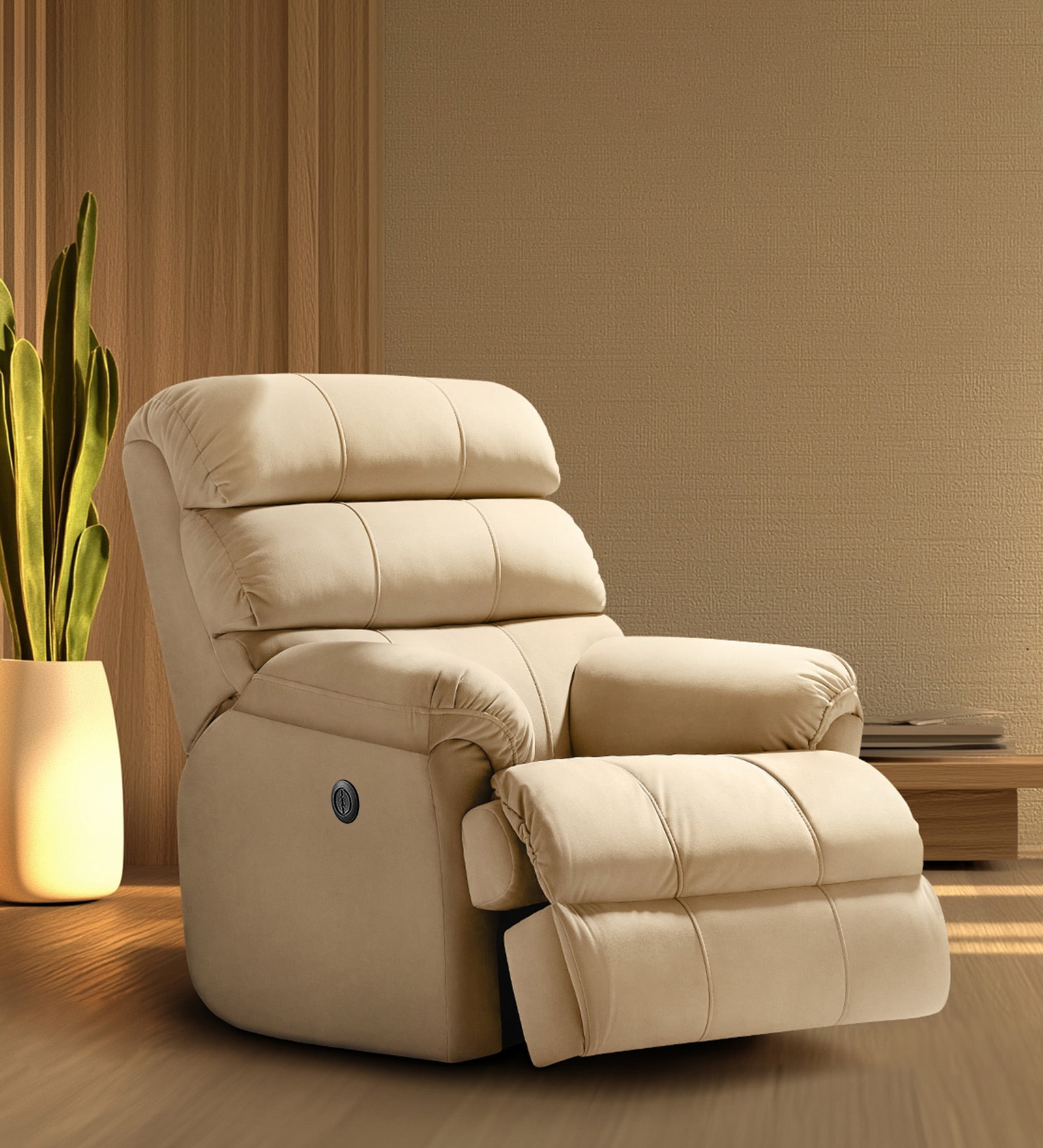 Avalon Posture Pro Leatherette 1 Seater Rocking And Revolving Motorized Recliner In Beige Colour