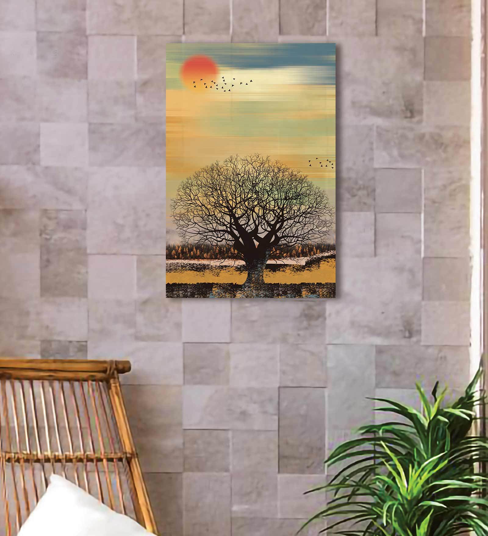 Dusk Evening time Art 12"x18" Stretched and Framed in Teakwood Art Print