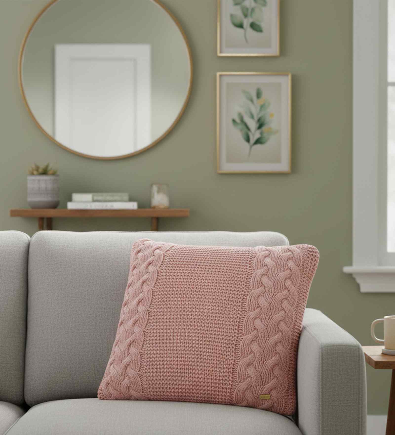 Dusty Coral 100% Cotton Archer16X16 Inches Knitted Cushion Cover