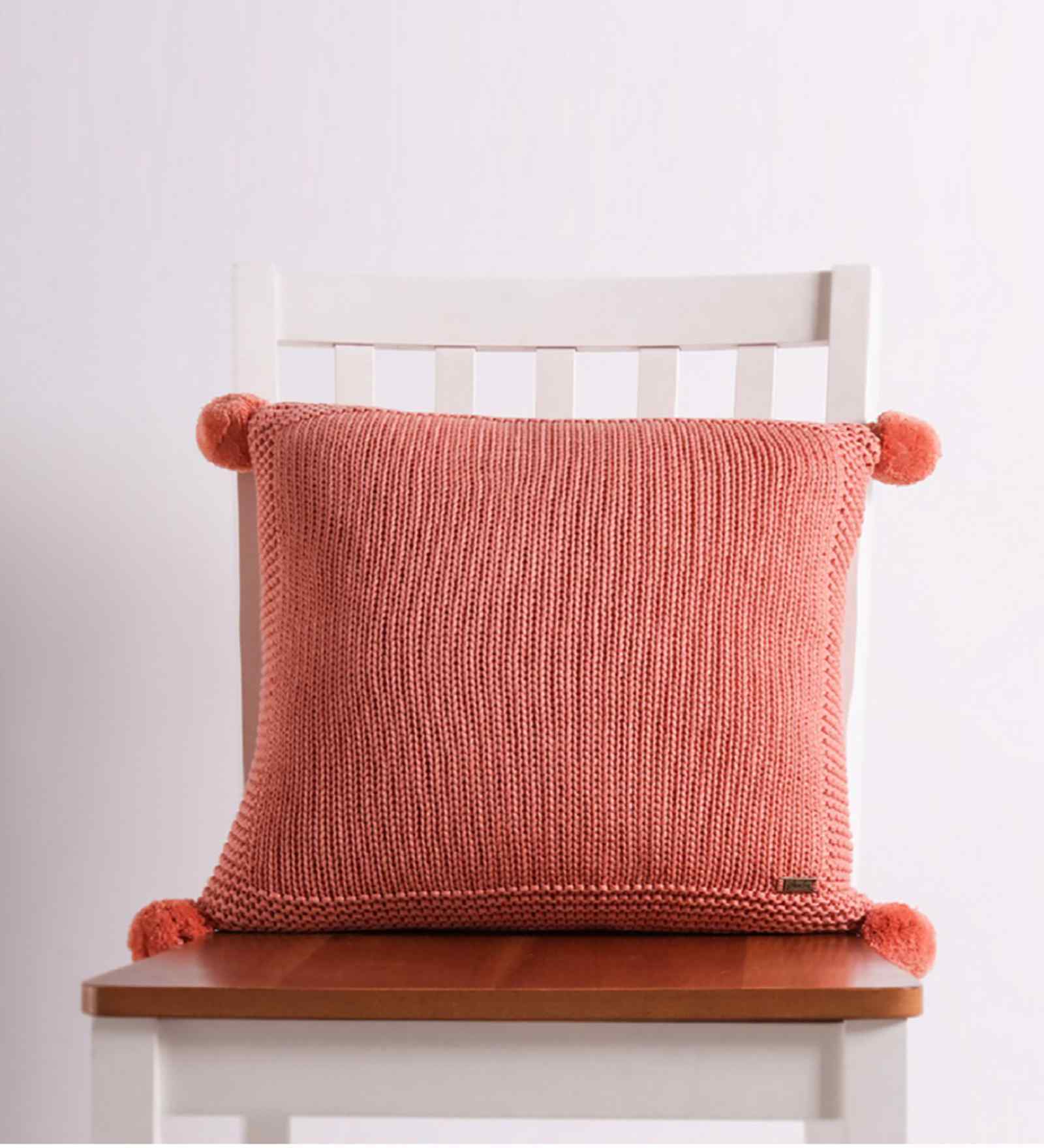 Dusty Coral 100% Cotton Chunky 16X16 Inches Knitted Cushion Cover