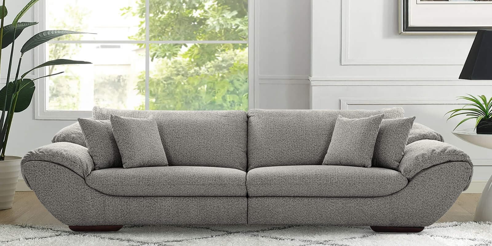 Duino Boucle Fabric 4 Seater Sofa in Graphite Grey Colour