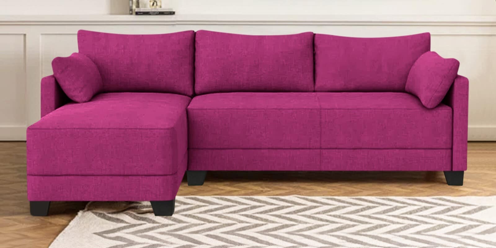 Duke Fabric RHS Sectional Sofa(3 + Lounger) In Mulberry Colour