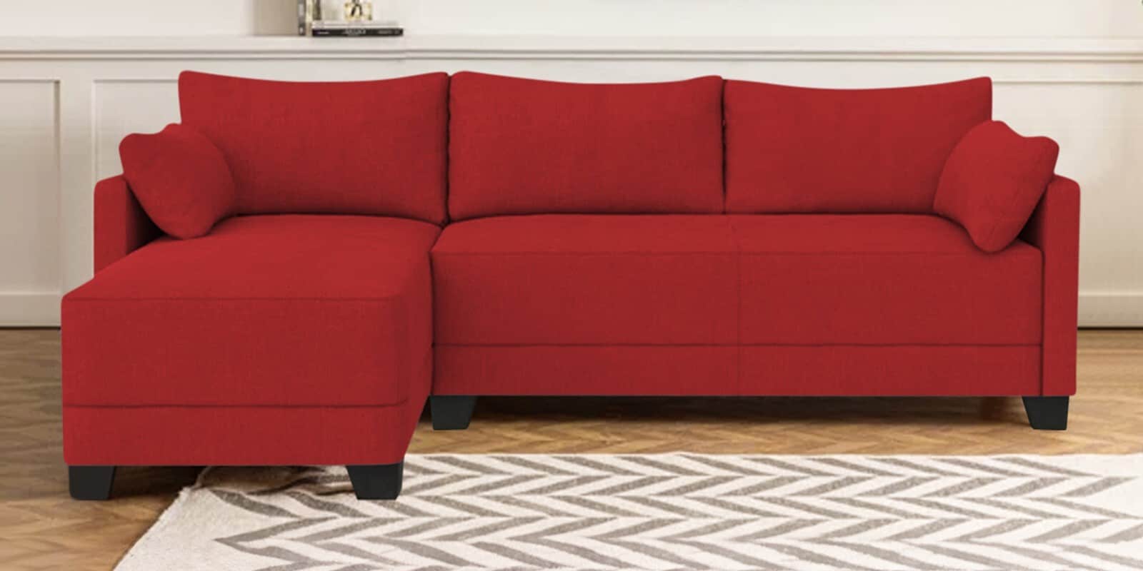 Duke Fabric RHS Sectional Sofa(3 + Lounger) In Red Colour