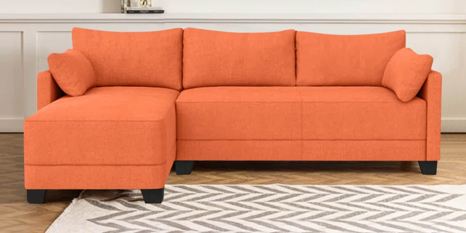 Duke Fabric RHS Sectional Sofa(3 + Lounger) In Terracotta Colour