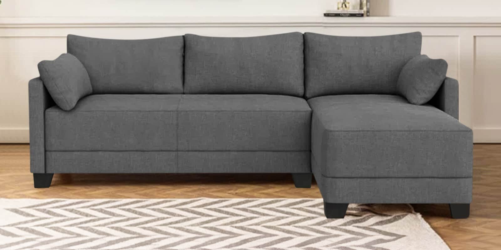 Duke Fabric LHS Sectional Sofa(3 + Lounger) In Grey Colour