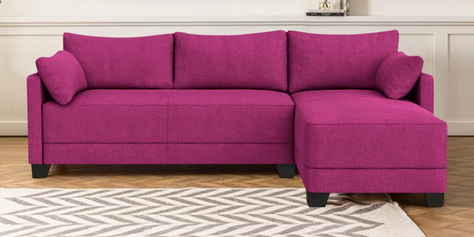 Duke Fabric LHS Sectional Sofa(3 + Lounger) In Mulberry Colour