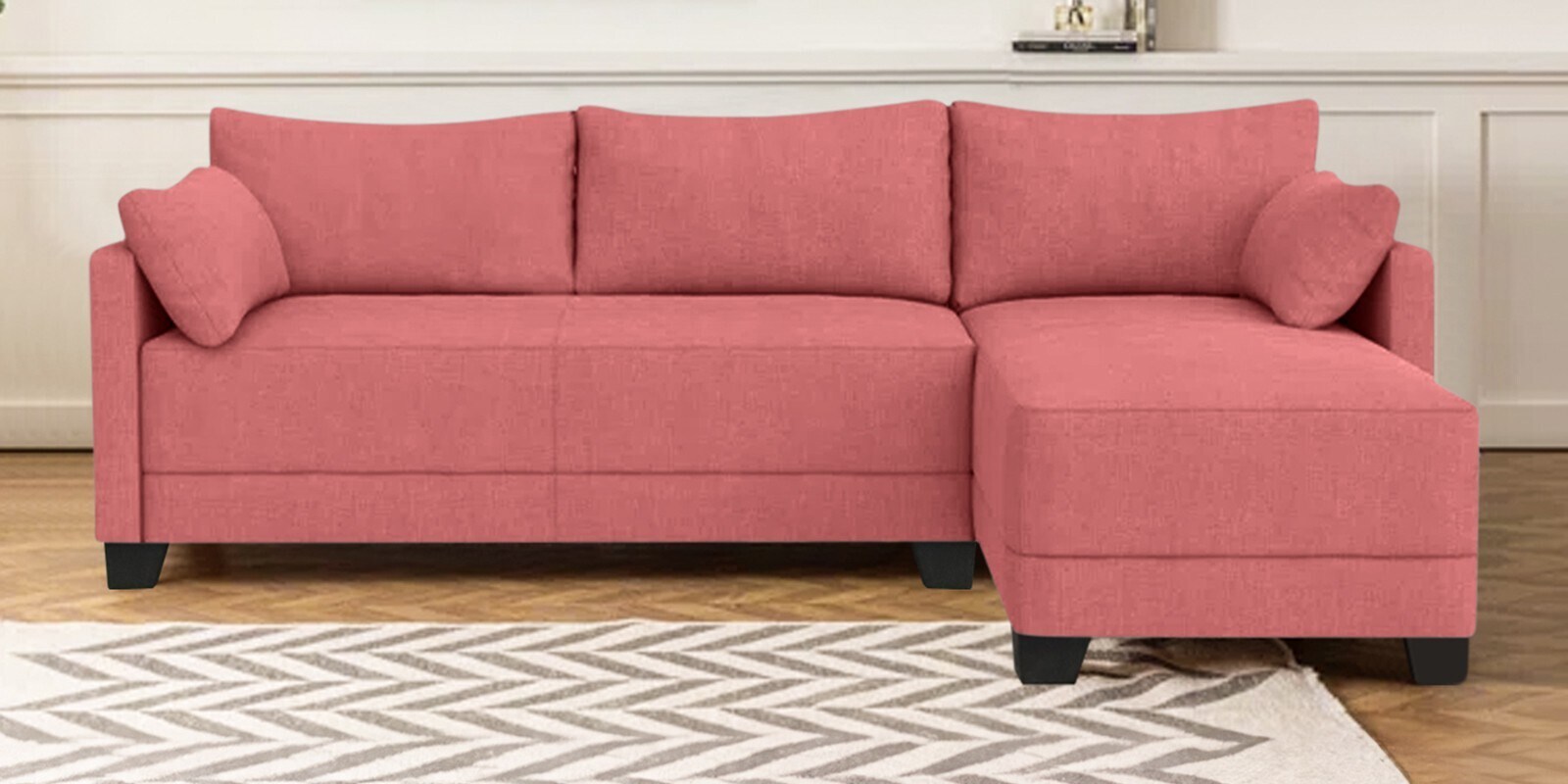 Duke Fabric LHS Sectional Sofa(3 + Lounger) In Pink Colour