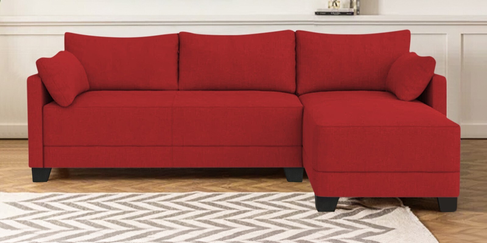 Duke Fabric LHS Sectional Sofa(3 + Lounger) In Red Colour