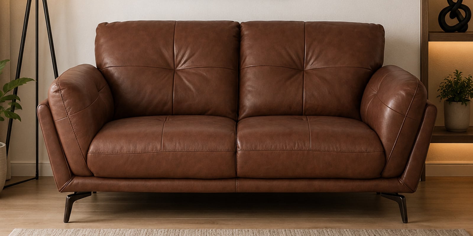 Dundee Half Leather 2 Seater Sofa in Tuscany Cedar colour