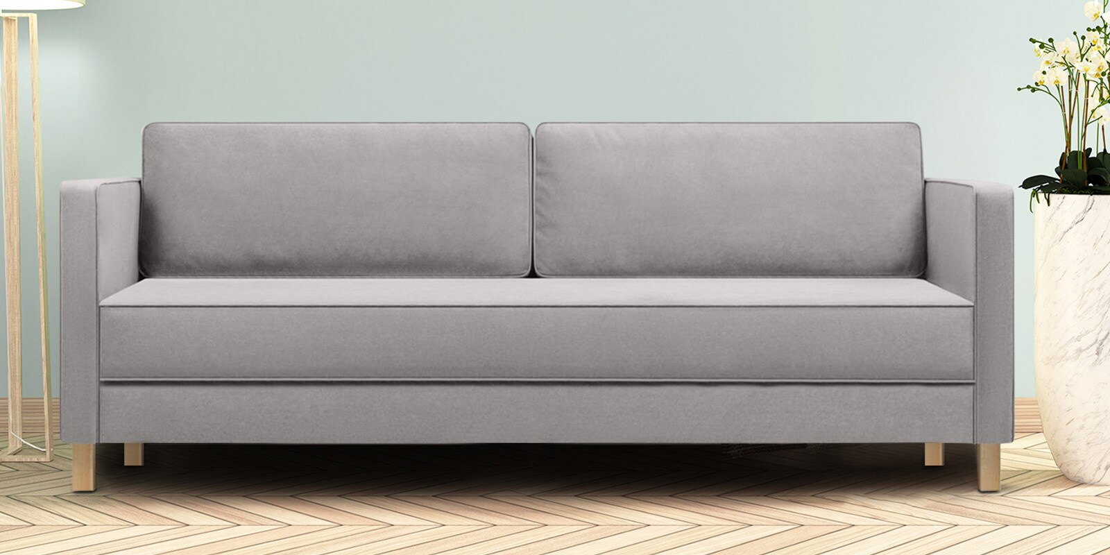 Dunsta Velvet 3 Seater Sofa In Grey Colour