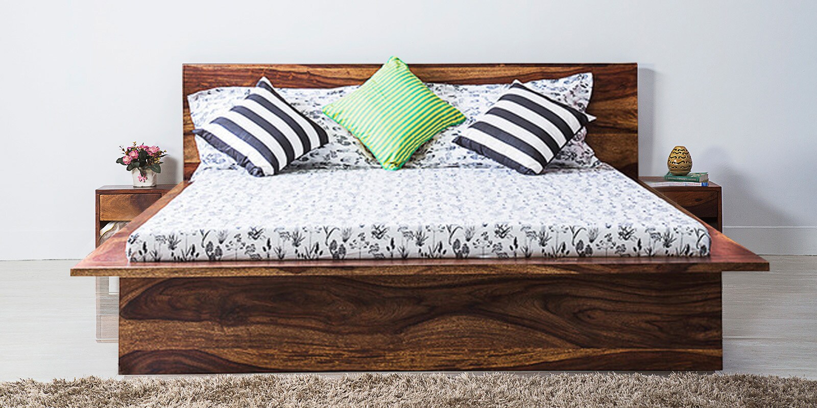 Duvall King Bed with Bedside Tables in Provincial Teak Finish