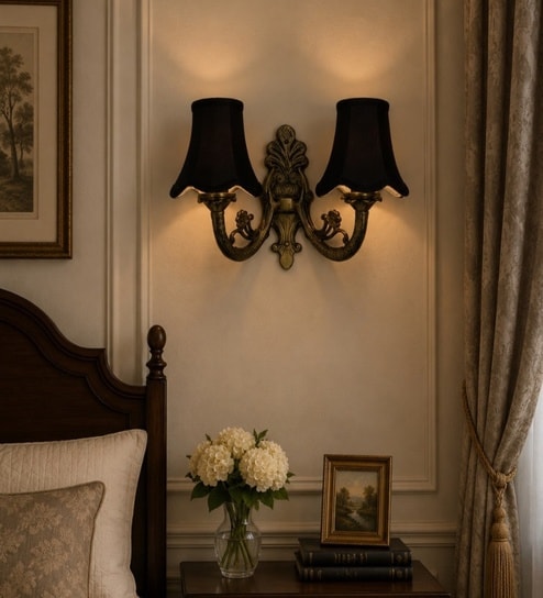 new era Dual Gold Antique Designer Wall Light with Black Cotton Shades for Home-picture-43