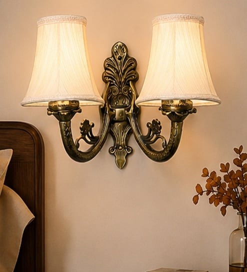 new era Dual Gold Antique Wall Mounted Lamp with Off-White Cotton Shade-picture-34