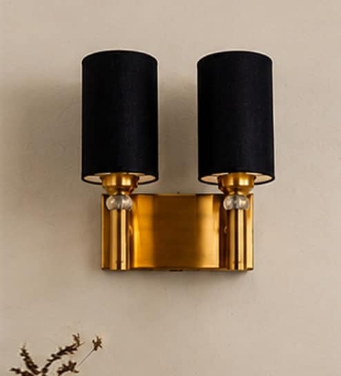 Dual Gold Wall Lamp with Black cotton shade