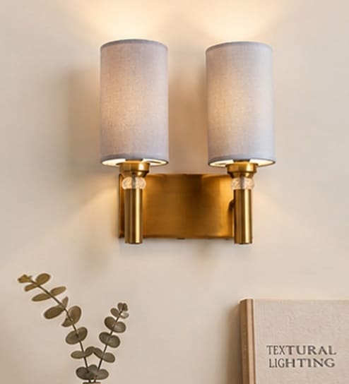 Dual Gold Wall Lamp with Grey  cotton shade
