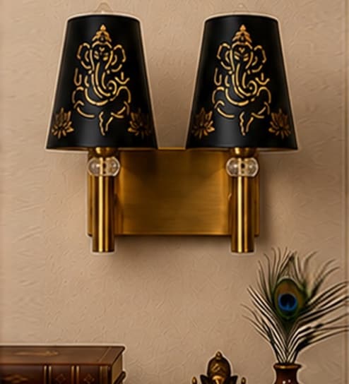 Dual Gold Wall Lamp with Metal Etched Shade