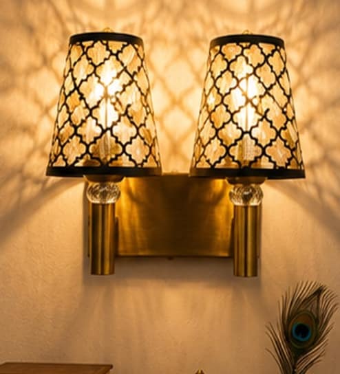 Dual Gold Wall Lamp with Metal Etched Shade