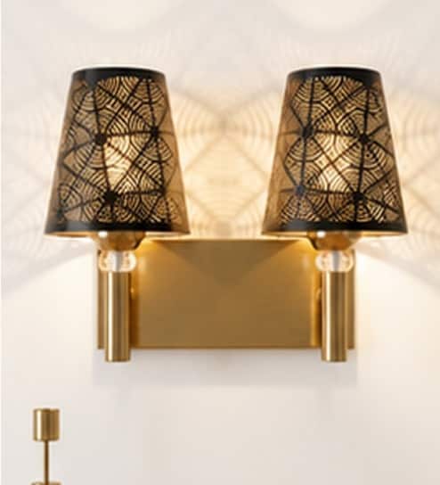Dual Gold Wall Lamp with Metal Etched Shade