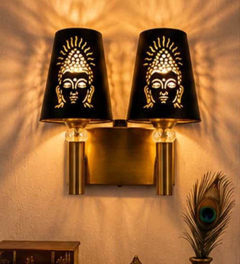 Dual Gold Wall Lamp with Metal Etched Shade