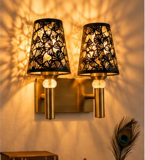 Dual Gold Wall Lamp with Metal Etched Shade