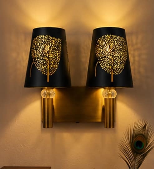 Dual Gold Wall Lamp with Metal Etched Shade