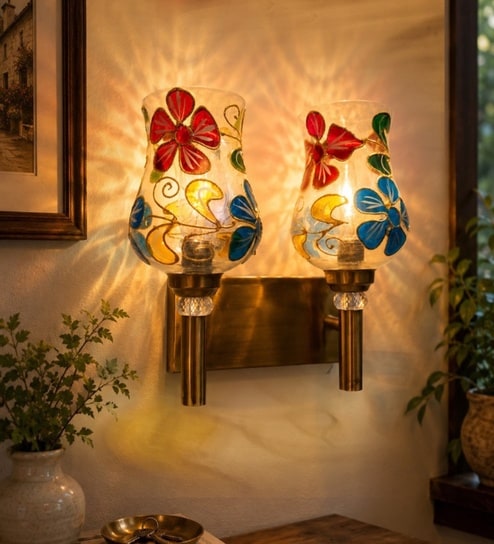 Dual Gold Wall Lamp with Mosaic Glass