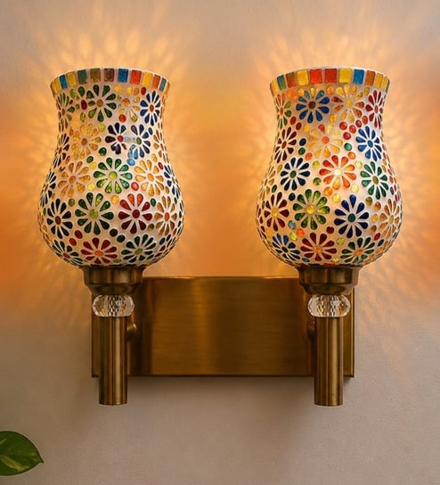 Dual Gold Wall Lamp with Mosaic Glass
