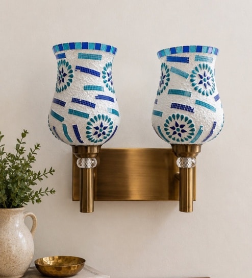 Dual Gold Wall Lamp with Mosaic Glass