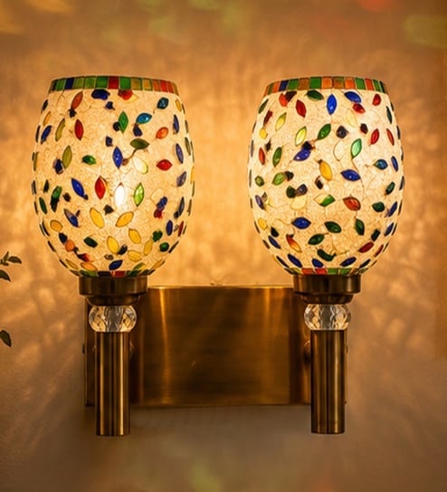 Dual Gold Wall Lamp with Mosaic Glass