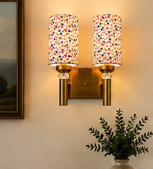 Dual Gold Wall Lamp with Multicolor cotton shade