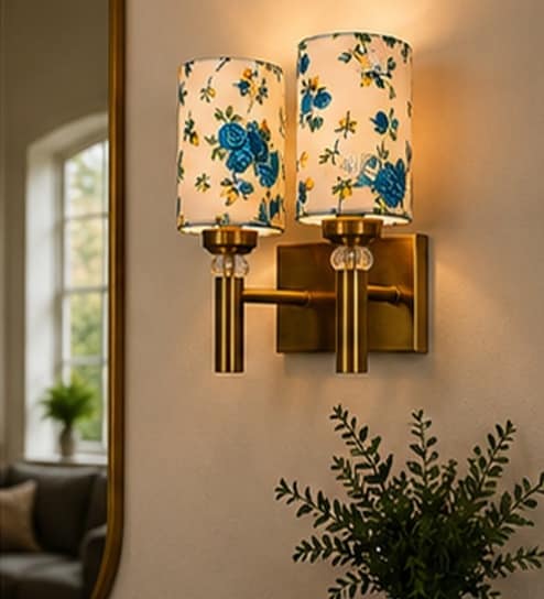 Dual Gold Wall Lamp with Multicolor cotton shade
