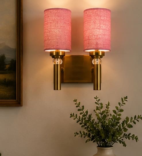 Dual Gold Wall Lamp with Pink Jute shade