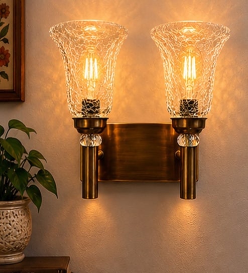 Dual Gold Wall Lamp with Transparent Glass